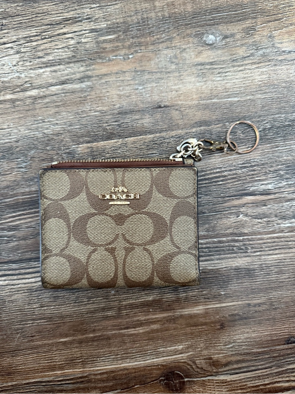 Coach Signature Small Zip Wallet Keychain in Brown